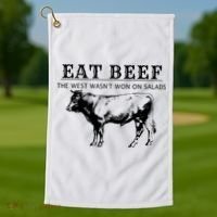 Funny Cow Eat Beef the West Wasn't Won on Salads Farm Cattle Golf Towel thumb 1