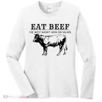 Funny Cow Eat Beef the West Wasn't Won on Salads Farm Cattle Women's Long Sleeve Shirt thumb 0