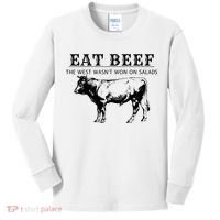 Funny Cow Eat Beef the West Wasn't Won on Salads Farm Cattle Kids Long Sleeve Shirt thumb 0
