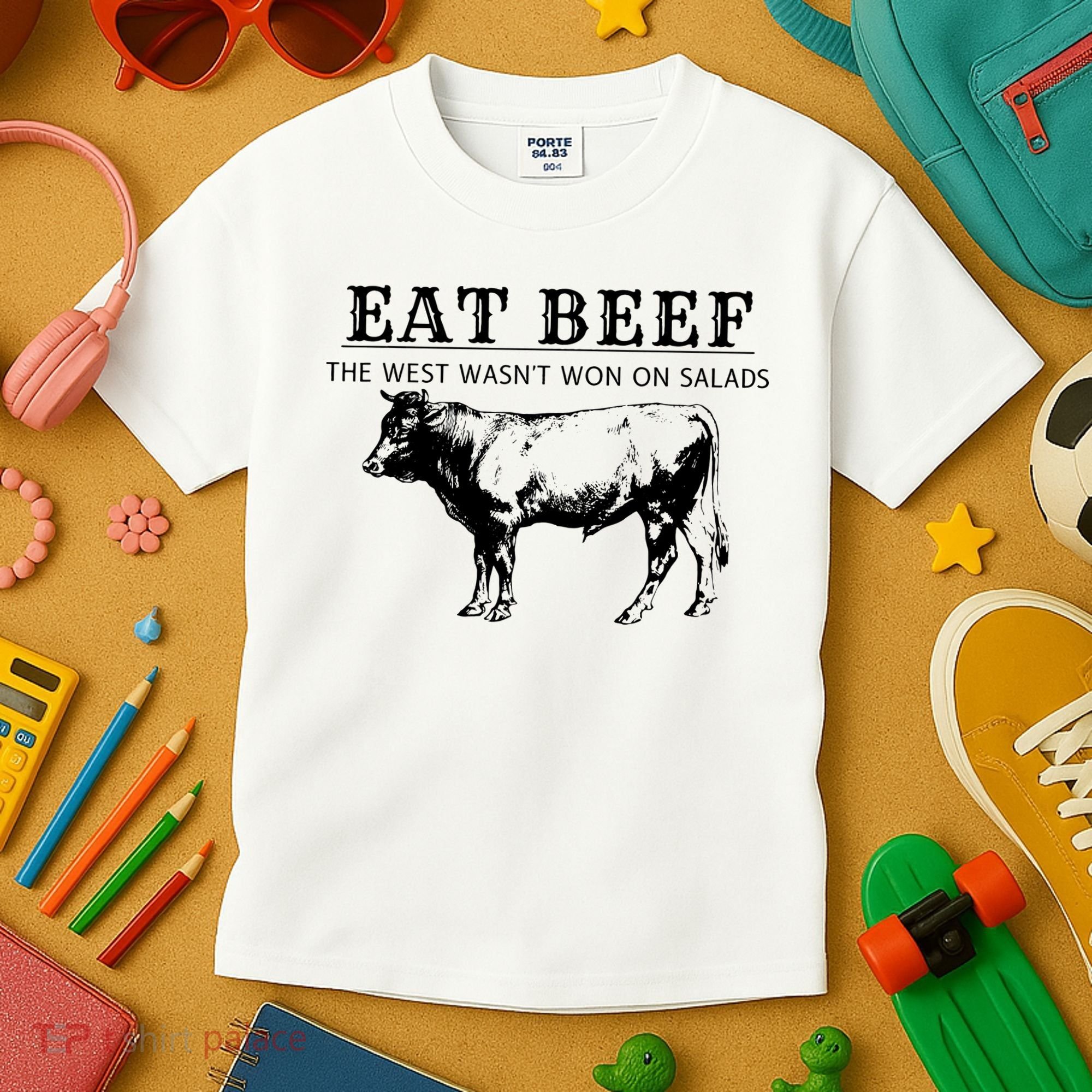 Funny Cow Eat Beef the West Wasn't Won on Salads Farm Cattle Kids T-Shirt