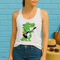 Funny Crocodile Electric Guitar Crocorock Guitarist Musician Premium Women's Tank Top thumb 2