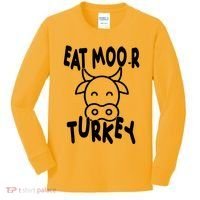 Funny Cow Eat More Turkey Thanksgiving Kids Long Sleeve Shirt thumb 0