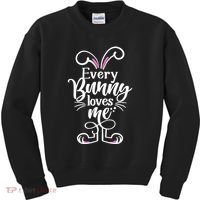 Funny Cute Easter Every Bunny Loves Me Kids Sweatshirt thumb 0
