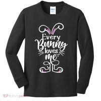 Funny Cute Easter Every Bunny Loves Me Kids Long Sleeve Shirt thumb 0