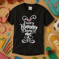 Funny Cute Easter Every Bunny Loves Me Kids T-Shirt thumb 3