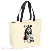 Funny Christian Easter Jesus YOLO JK BRB Raglan Tote Bag thumb 2