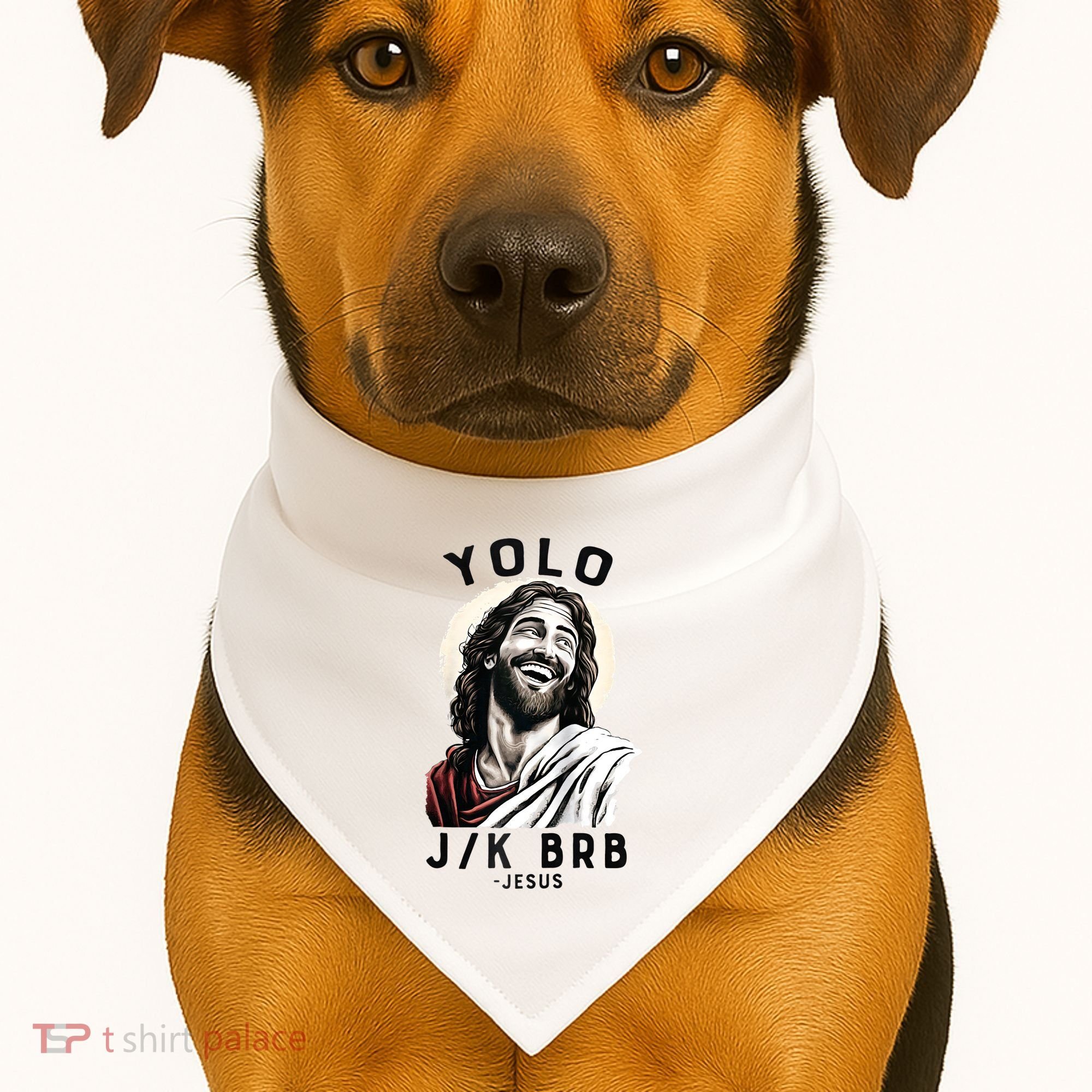 Funny Christian Easter Jesus YOLO JK BRB Raglan USA-Made Doggie Bandana