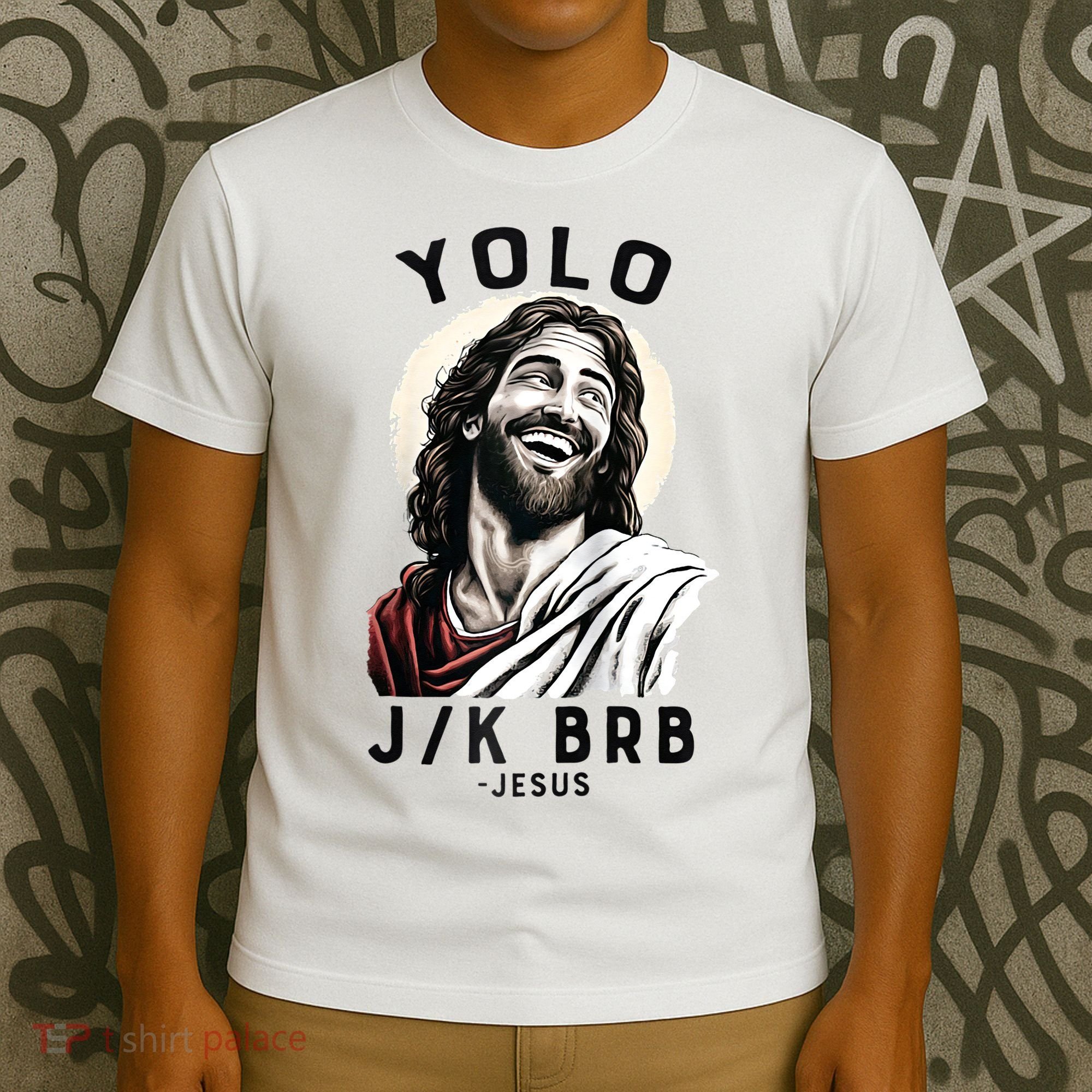 Funny Christian Easter Jesus YOLO JK BRB Raglan T-Shirt