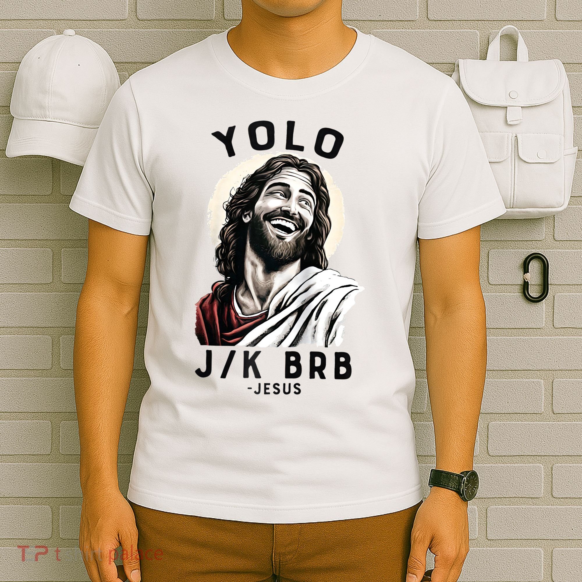 Funny Christian Easter Jesus YOLO JK BRB Raglan T-Shirt