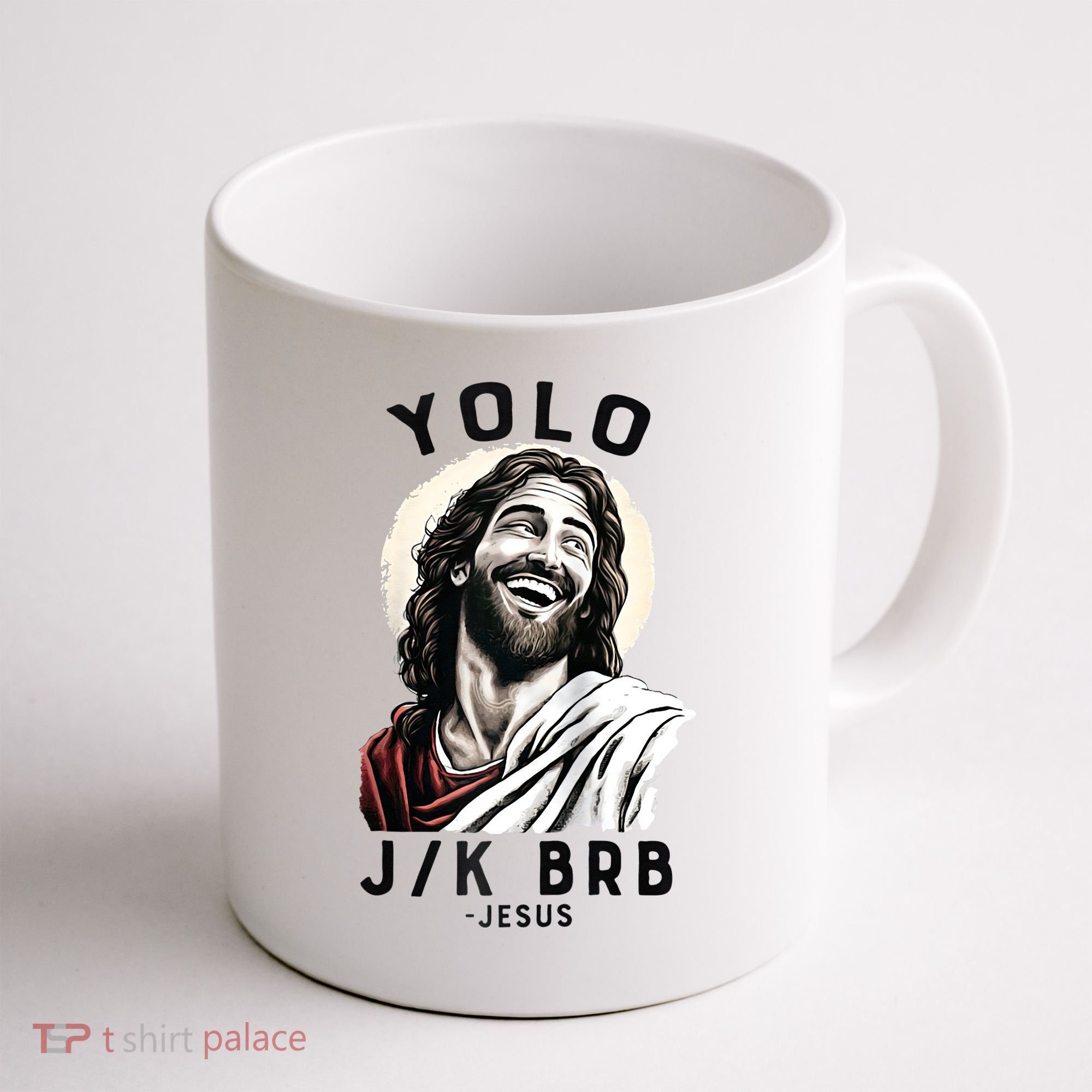 Funny Christian Easter Jesus YOLO JK BRB Raglan Coffee Mug