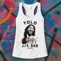 Funny Christian Easter Jesus YOLO JK BRB Raglan Women's Tank Top thumb 3