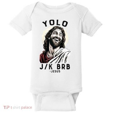 Funny Christian Easter Jesus YOLO JK BRB Raglan Baby Bodysuit