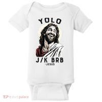 Funny Christian Easter Jesus YOLO JK BRB Raglan Baby Bodysuit thumb 0