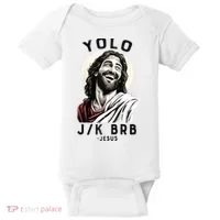 Funny Christian Easter Jesus YOLO JK BRB Raglan Baby Bodysuit thumb 0