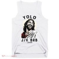 Funny Christian Easter Jesus YOLO JK BRB Raglan Tank Top thumb 0