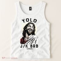 Funny Christian Easter Jesus YOLO JK BRB Raglan Tank Top thumb 2
