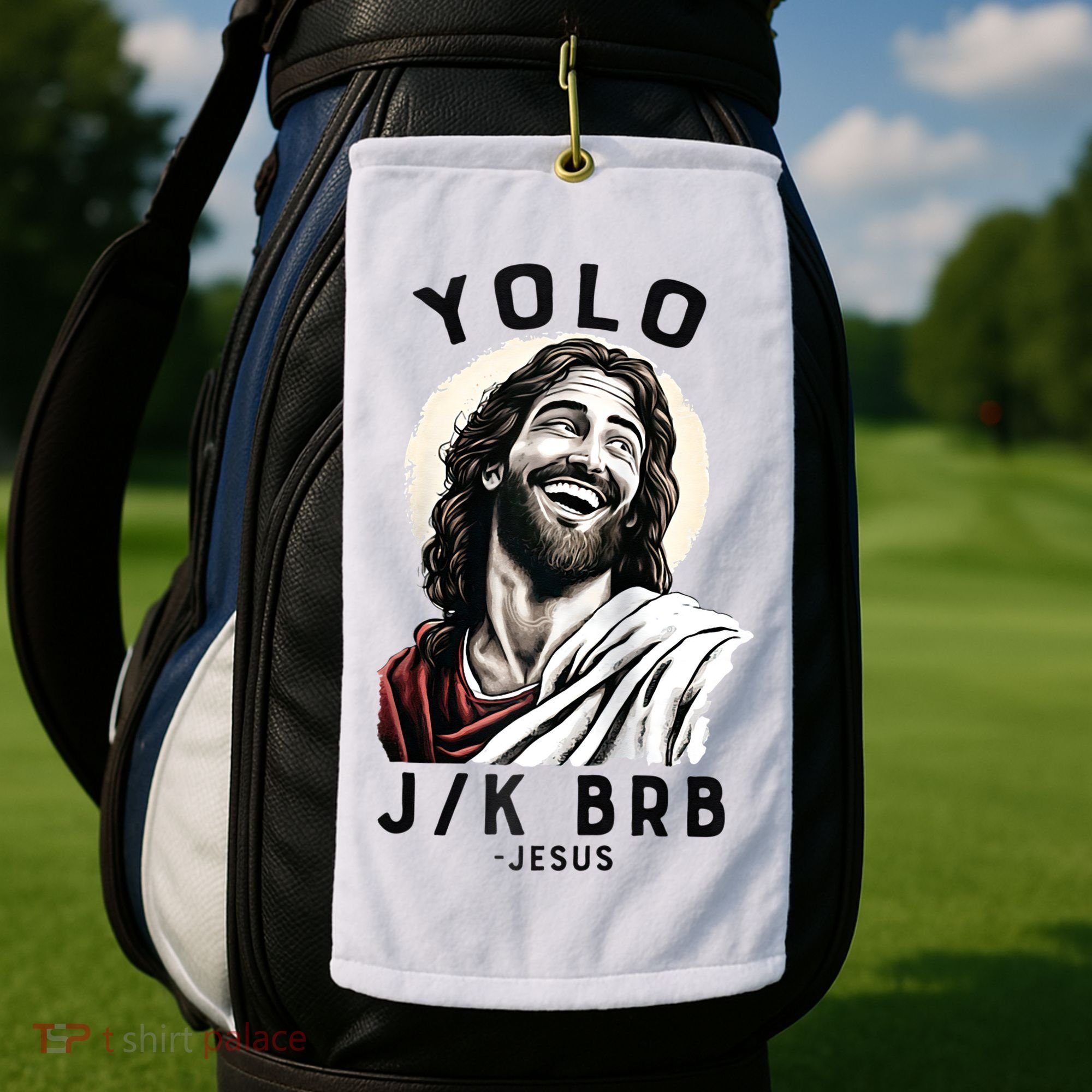 Funny Christian Easter Jesus YOLO JK BRB Raglan Golf Towel
