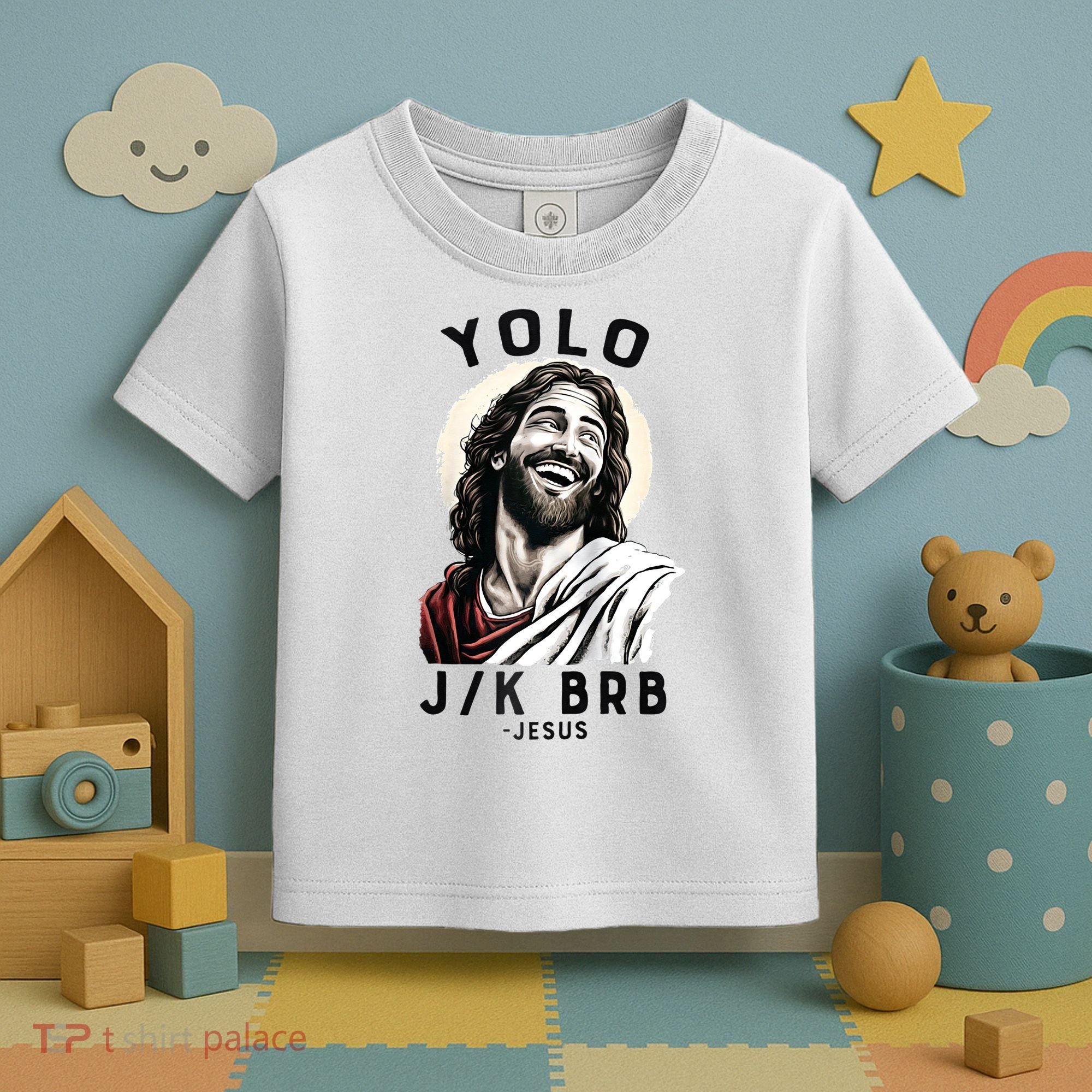 Funny Christian Easter Jesus YOLO JK BRB Raglan Toddler T-Shirt