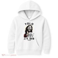 Funny Christian Easter Jesus YOLO JK BRB Raglan Kids Hoodie thumb 0