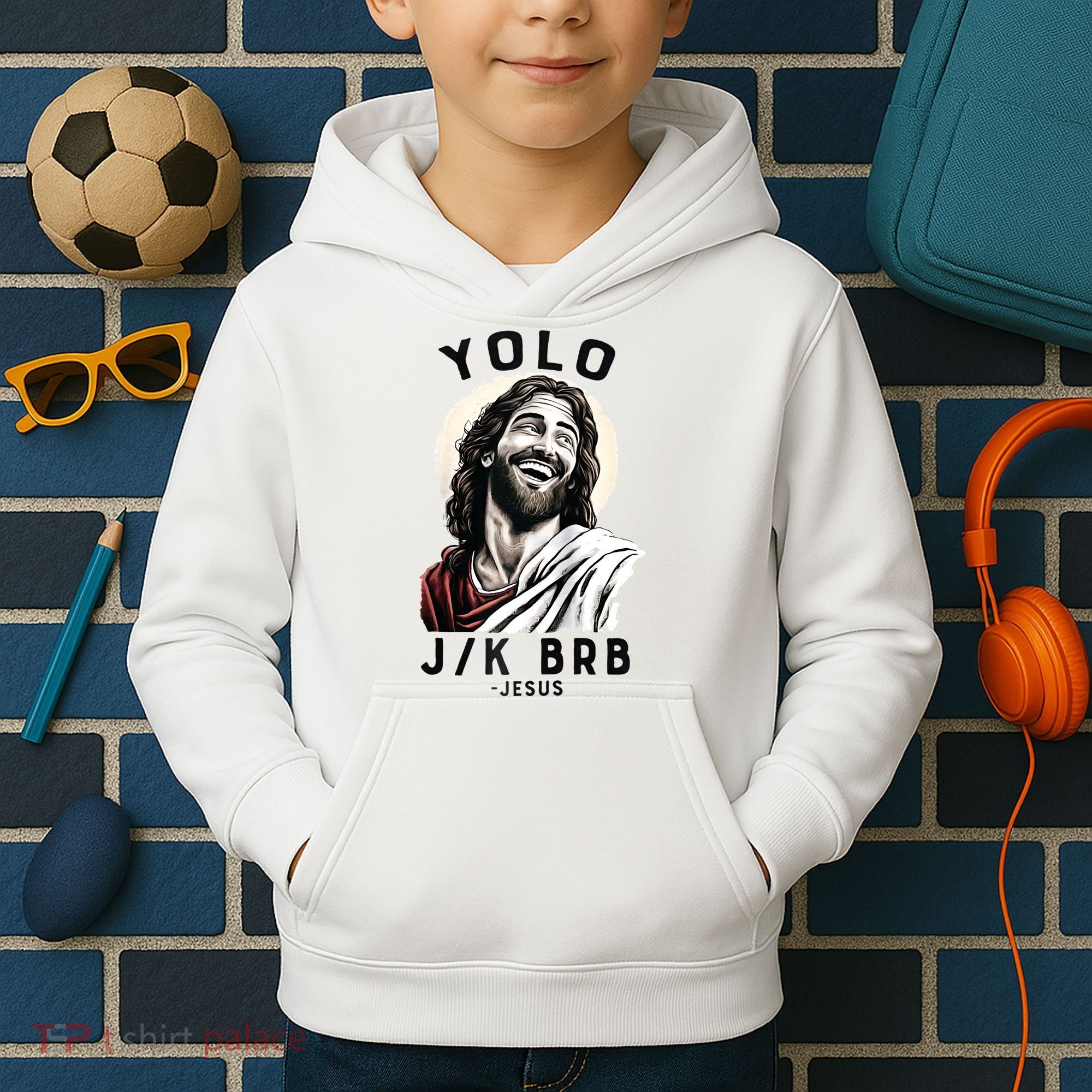 Funny Christian Easter Jesus YOLO JK BRB Raglan Kids Hoodie