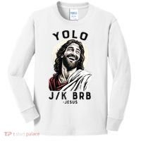 Funny Christian Easter Jesus YOLO JK BRB Raglan Kids Long Sleeve Shirt thumb 0