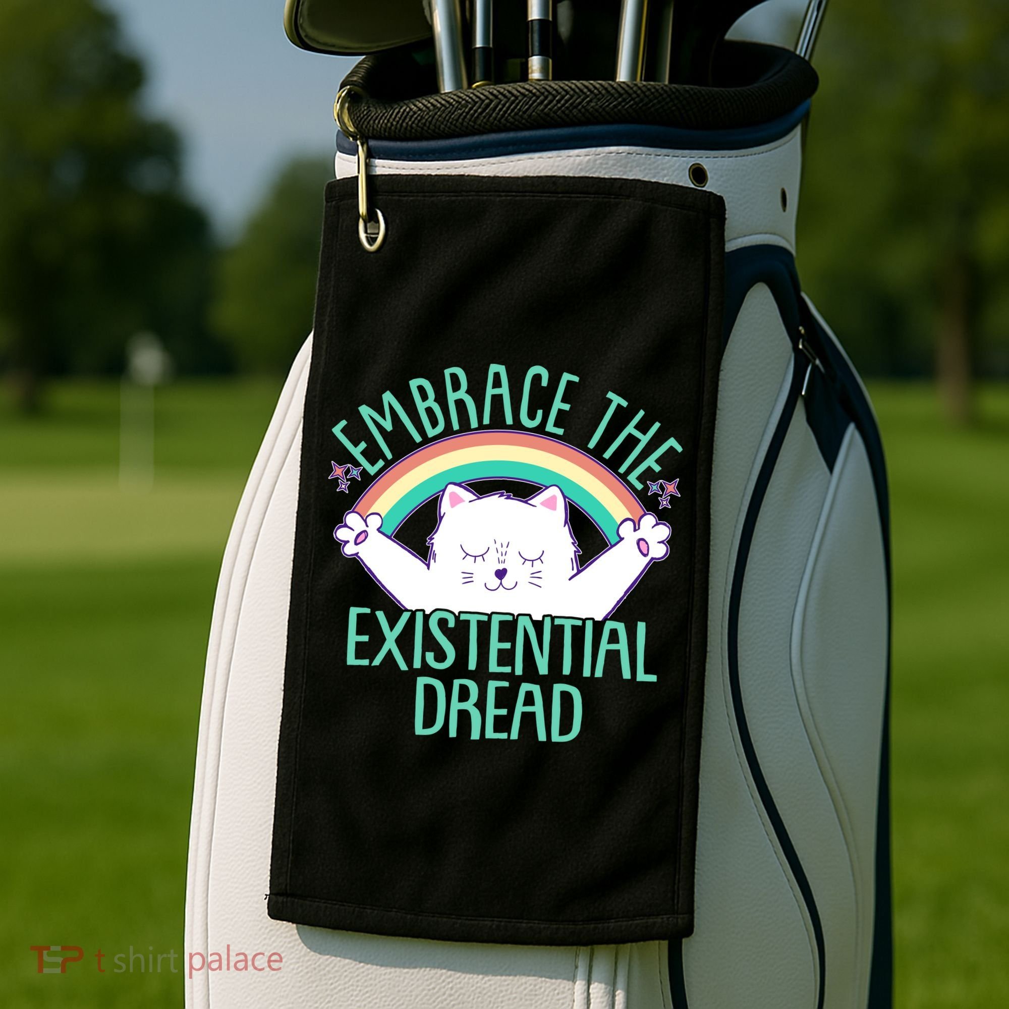 Funny Cat Embrace The Existential Dread Golf Towel