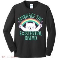 Funny Cat Embrace The Existential Dread Kids Long Sleeve Shirt thumb 0