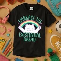 Funny Cat Embrace The Existential Dread Kids T-Shirt thumb 3