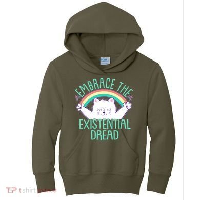 Funny Cat Embrace The Existential Dread Kids Hoodie