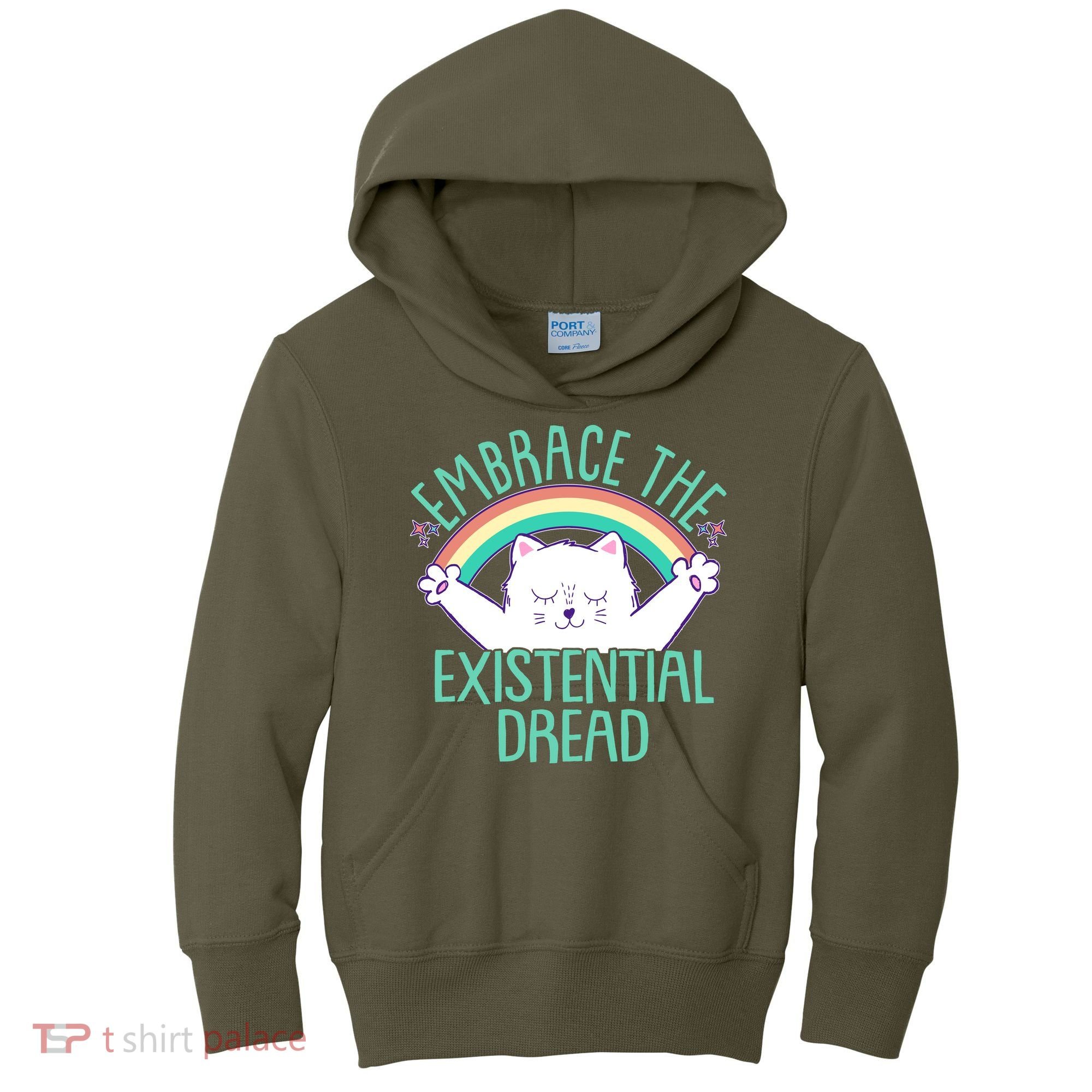 Funny Cat Embrace The Existential Dread Kids Hoodie