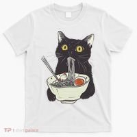 Funny Cat Eating Ramen Vintage Japanese Noodles T-Shirt thumb 0