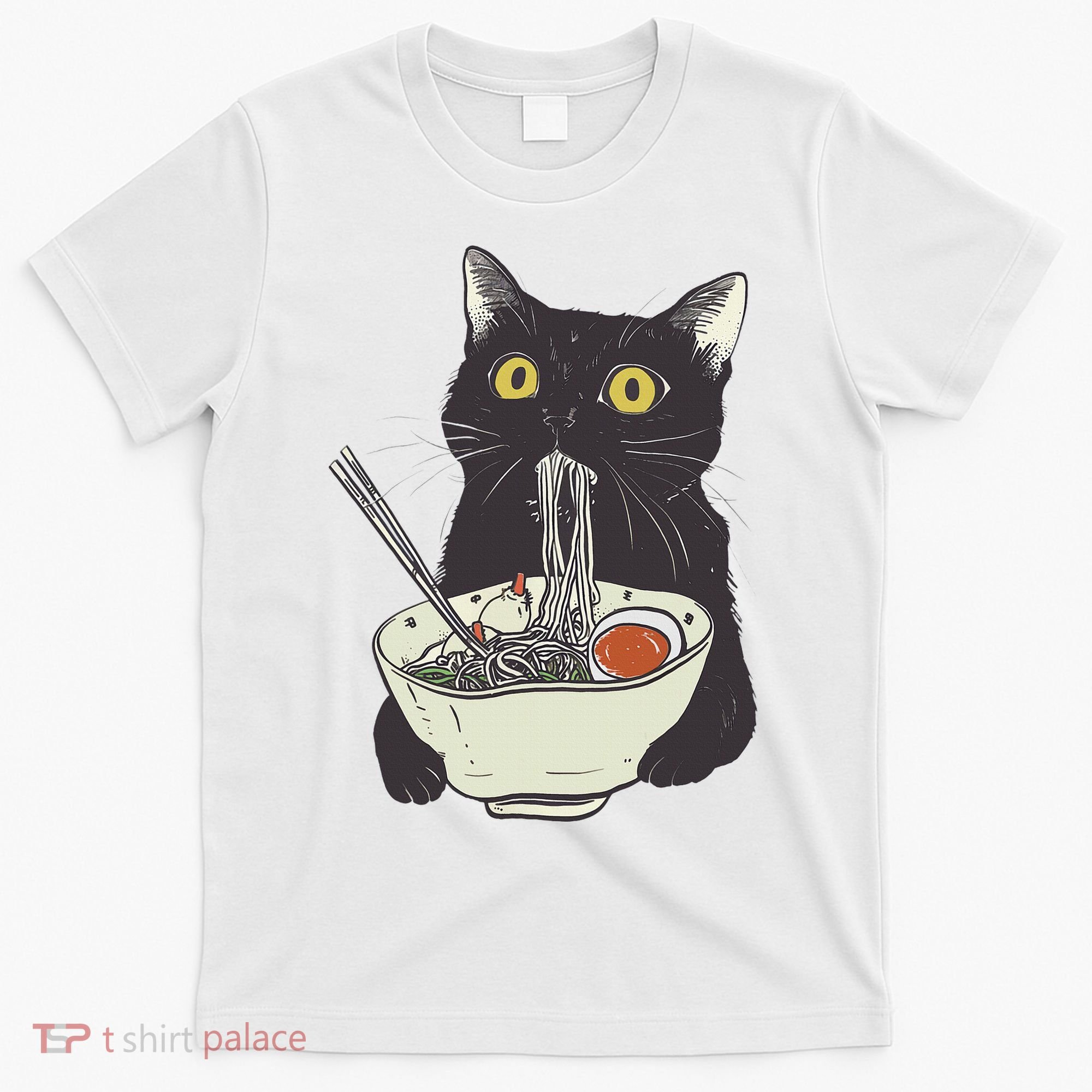 Funny Cat Eating Ramen Vintage Japanese Noodles T-Shirt