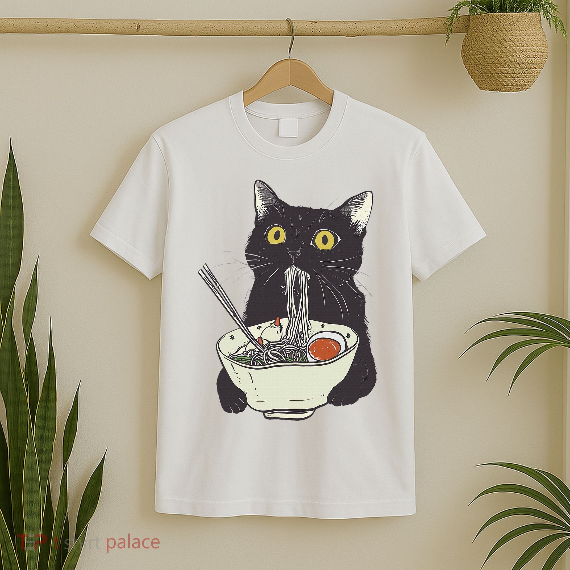 Funny Cat Eating Ramen Vintage Japanese Noodles T-Shirt