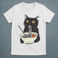 Funny Cat Eating Ramen Vintage Japanese Noodles T-Shirt thumb 5