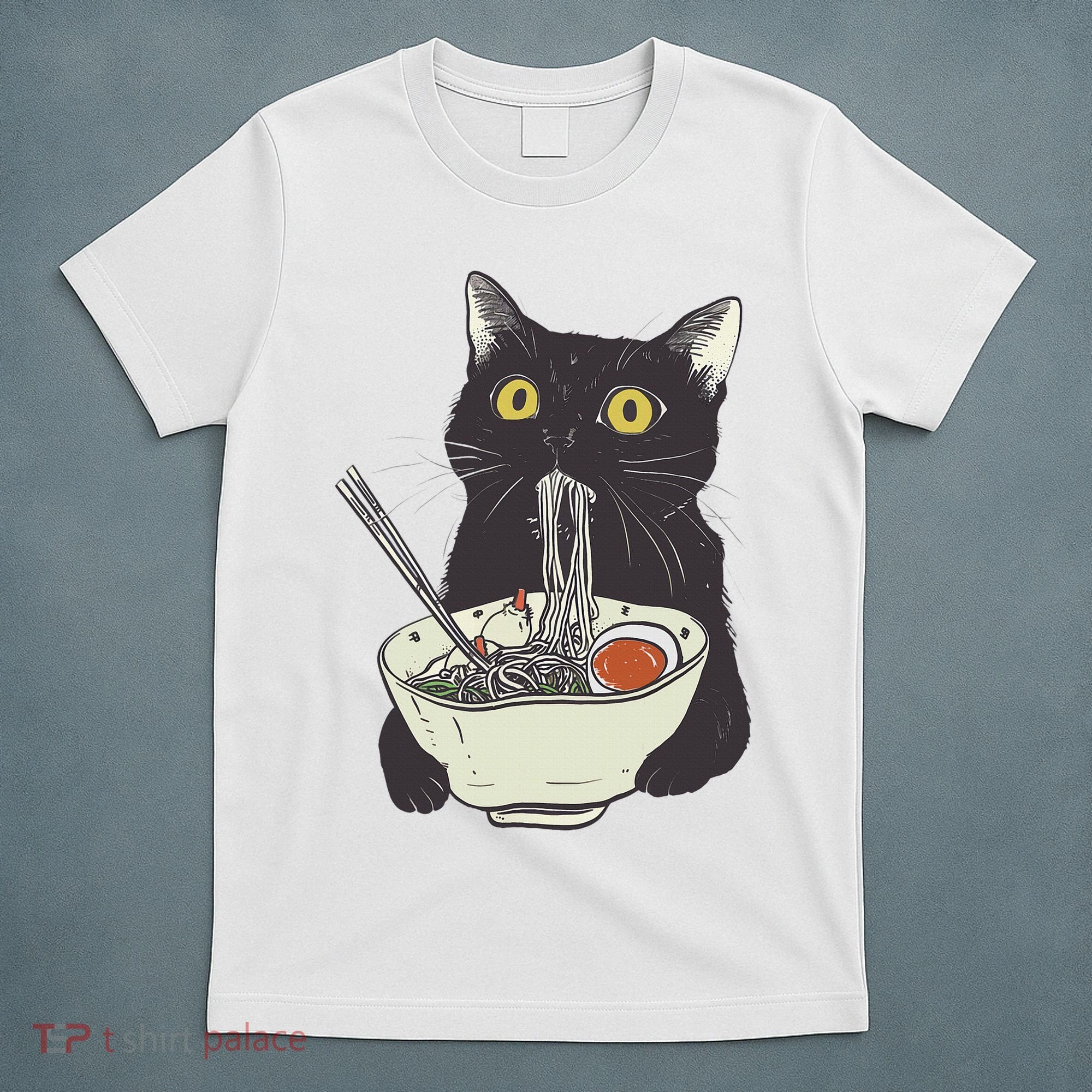 Funny Cat Eating Ramen Vintage Japanese Noodles T-Shirt
