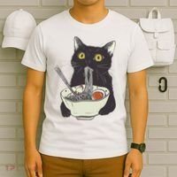 Funny Cat Eating Ramen Vintage Japanese Noodles T-Shirt thumb 6