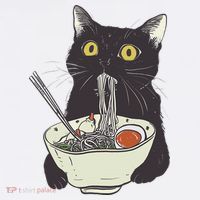 Funny Cat Eating Ramen Vintage Japanese Noodles T-Shirt thumb 7