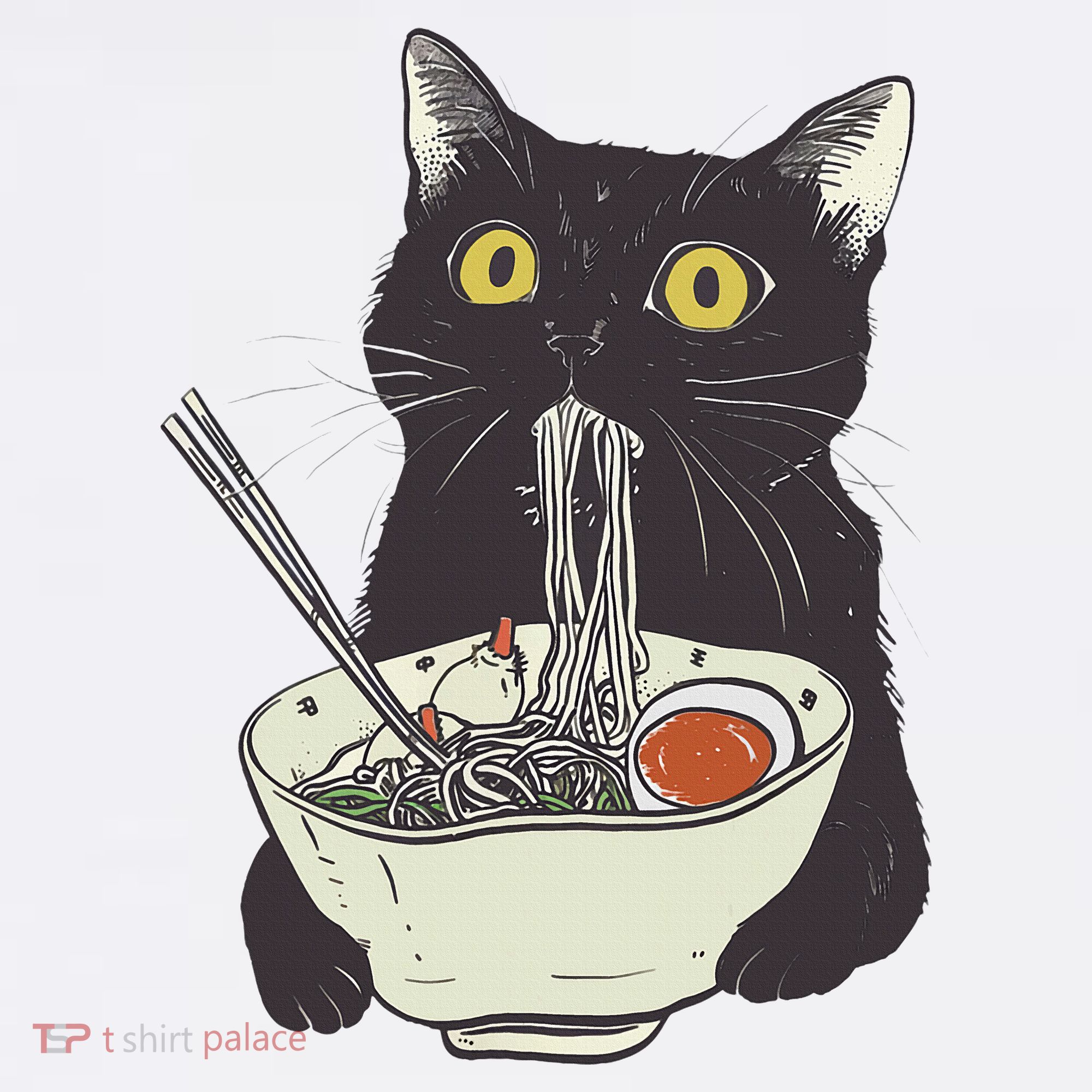 Funny Cat Eating Ramen Vintage Japanese Noodles T-Shirt