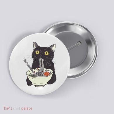 Funny Cat Eating Ramen Vintage Japanese Noodles Button