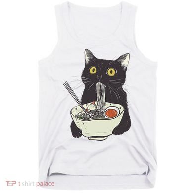 Funny Cat Eating Ramen Vintage Japanese Noodles Tank Top