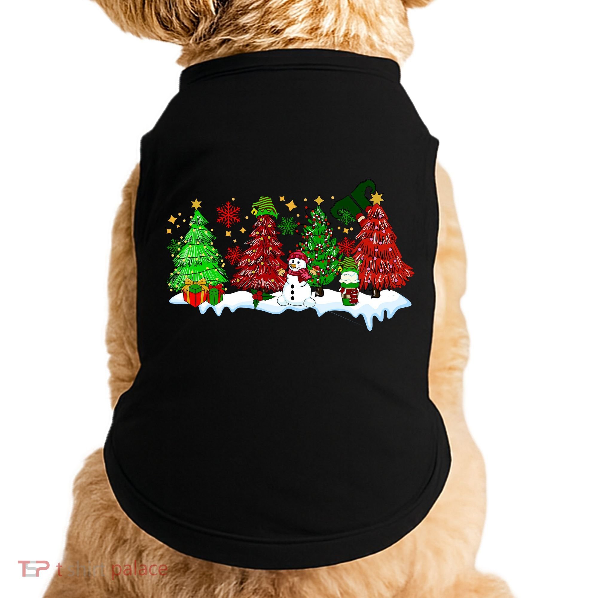 Funny Christmas Elf In Tree With Snowman Scene Doggie Tank