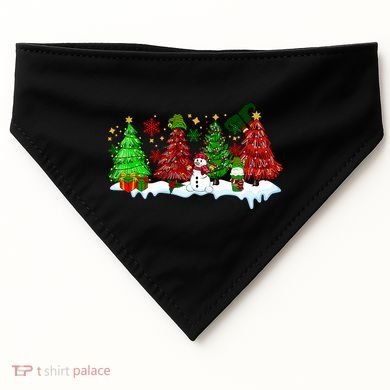 Funny Christmas Elf In Tree With Snowman Scene USA-Made Doggie Bandana