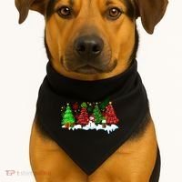 Funny Christmas Elf In Tree With Snowman Scene USA-Made Doggie Bandana thumb 1