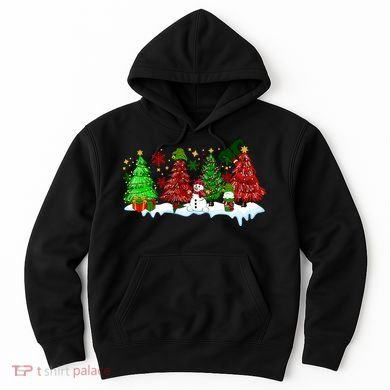 Funny Christmas Elf In Tree With Snowman Scene Hoodie