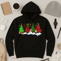 Funny Christmas Elf In Tree With Snowman Scene Hoodie thumb 3