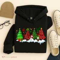 Funny Christmas Elf In Tree With Snowman Scene Hoodie thumb 4