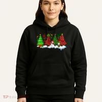 Funny Christmas Elf In Tree With Snowman Scene Hoodie thumb 5