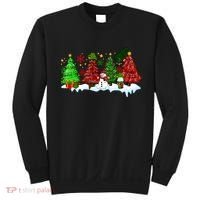 Funny Christmas Elf In Tree With Snowman Scene Sweatshirt thumb 0