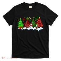 Funny Christmas Elf In Tree With Snowman Scene T-Shirt thumb 0