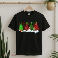 Funny Christmas Elf In Tree With Snowman Scene T-Shirt thumb 2